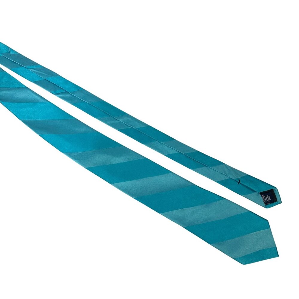 Stafford Performance Mens Turquoise Striped 100% Silk Neck Tie